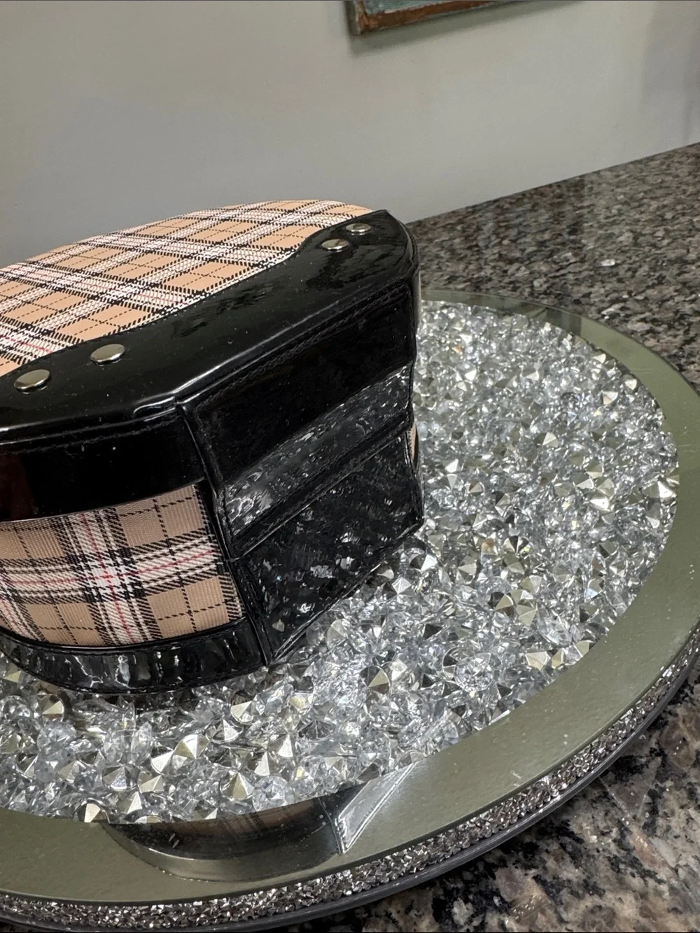 Tartan Plaid circular Shaped Crossbody Bag with Black Trim NWOT